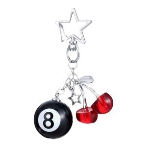3/$25 Star and Cherry Silver Keychain with 8 Ball Bag Charm